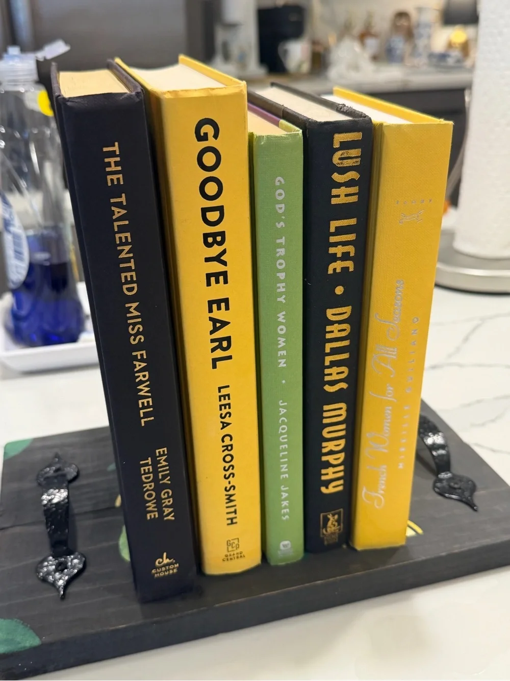 Decorative Yellow and Green Book Set - Home Kitchen Accent with Tray